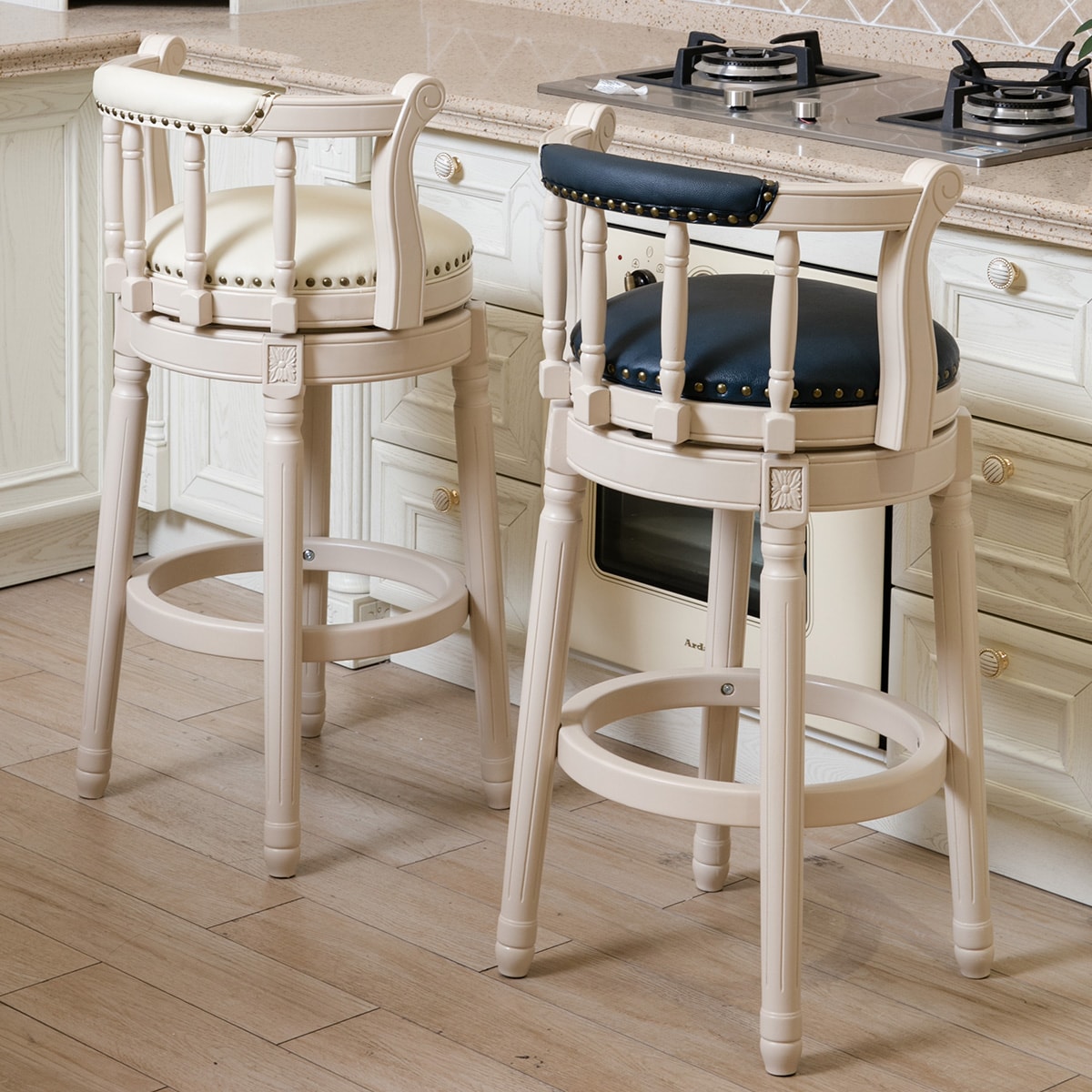 Bar Stools Seat Height 29.5'' Leather Wooden Bar Stools 360 Degrees Swivel Barstools Chair for Home Kitchen 1pc